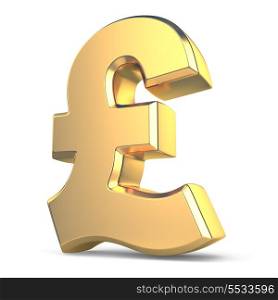 Golden pound currency sign on white isolated background. 3d