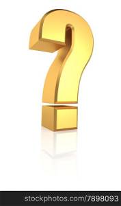 Golden question symbol isolated on white background. 3d render