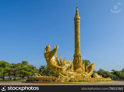 Golden replica of a candle sculpture in Ubon Ratchathani, Thailand