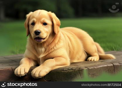 Golden Retriever dog sitting on the grass, generative ai