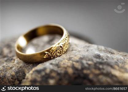 Golden ring on stone 3d illustrated