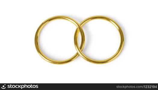 Golden rings isolated on white background. Wedding rings top view.With clipping path