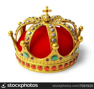 Golden royal crown isolated on white background