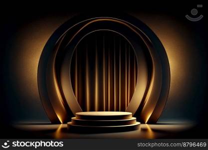 Golden secured vault with dark lights 3d illustrated