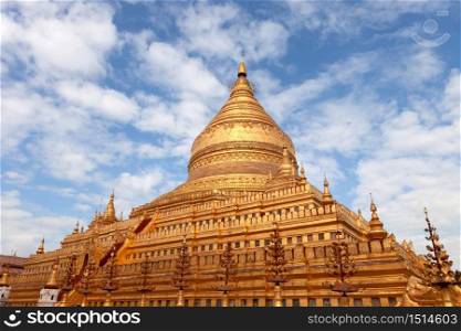 Golden shwezigon pagoda in bagan, Myanmar.