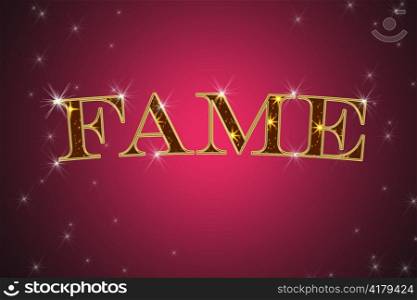 golden sign, written word fame on red background with stars