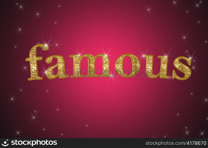 golden sign, written word famous on red background with stars