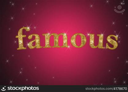 golden sign, written word famous on red background with stars
