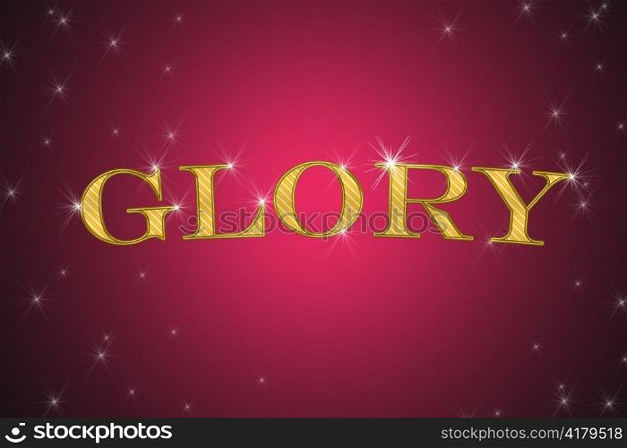 golden sign, written word glory on red background with stars