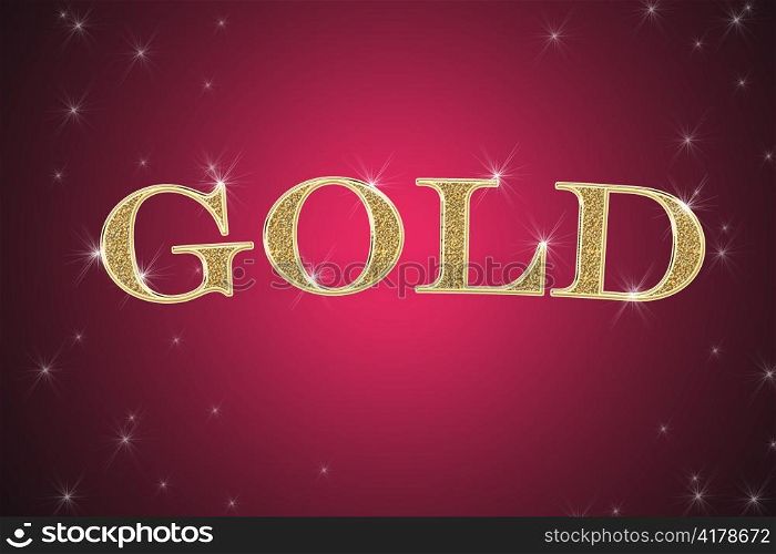 golden sign, written word gold on red background with stars