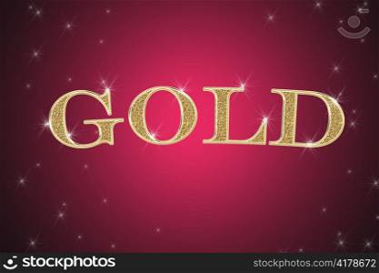 golden sign, written word gold on red background with stars