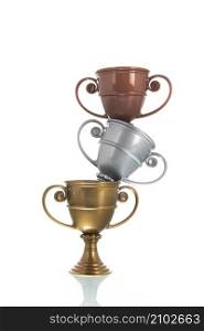 Golden, silver and bronze cup isolated over white background