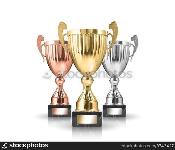 golden,silver and bronze trophies isolated on white background