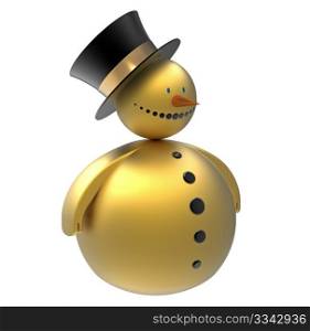 Golden snowman Christmas decoration isolated on white 3d render