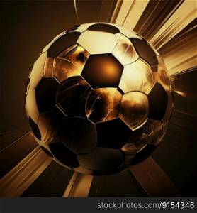 Golden soccer ball on a dark background. Success concept by generative AI