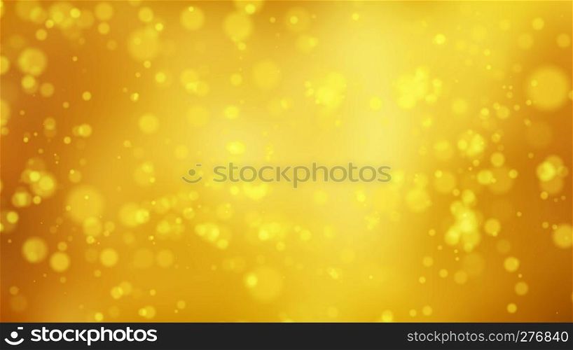 Golden sparkle particle effect. Digital computer data dots in futuristic technology concept background with bokeh. Abstract graphic design illustration