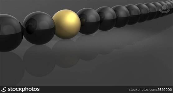 Golden sphere among the others. Outstanding concept, 3d rendering