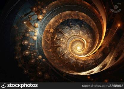 Golden spiral digital artwork created with generative AI technology