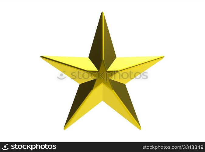 Golden star isolated on white, 3d render