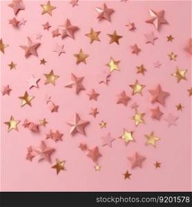 Golden stars confetti on pink background. Illustration Generative AI
