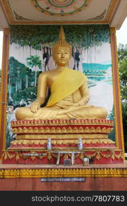 Golden statue Buddha in shrine in Vientiane, Laos