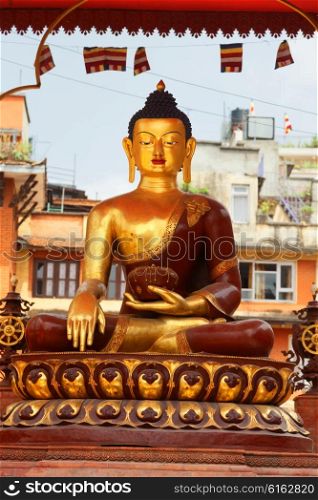 Golden statue of a meditating Buddha. Kathmandu, Nepal