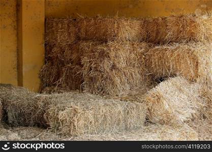 Golden straw barn stacked