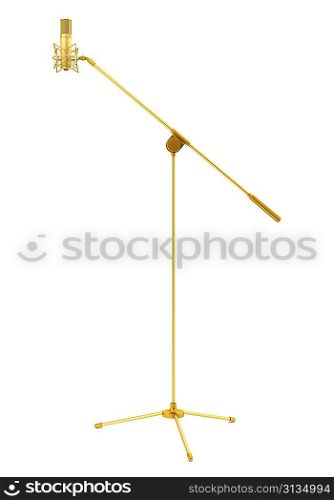 golden studio microphone isolated on white background