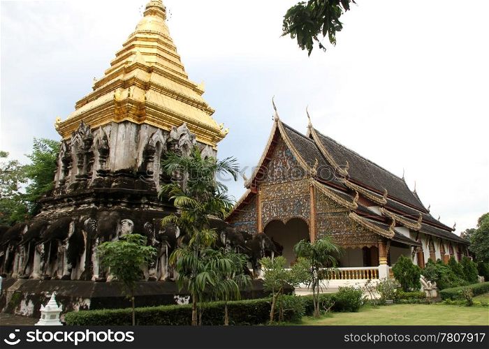Golden stupa and temple in Wat Chiang Man, Chiang Mai, Thailand