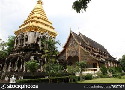 Golden stupa and temple in Wat Chiang Man, Chiang Mai, Thailand