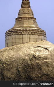Golden stupa on the rock in Kyaiktiyo, Myanmar