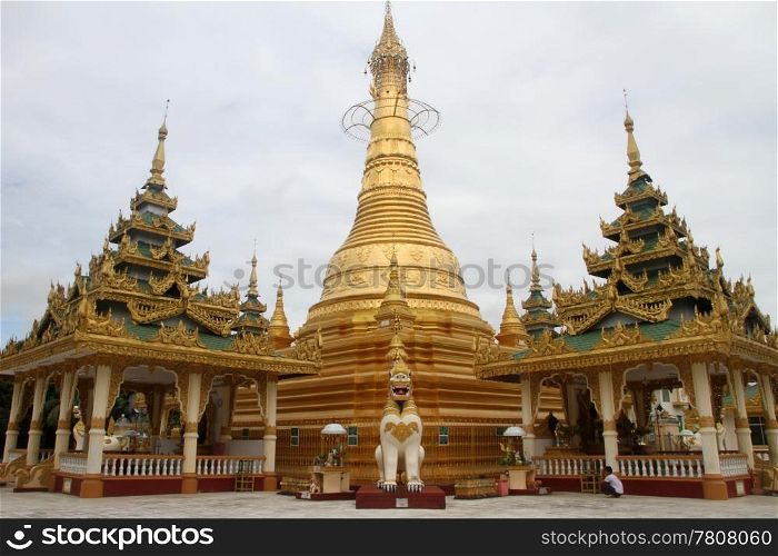 Golden stupa with temple in Yangon, Myanmar