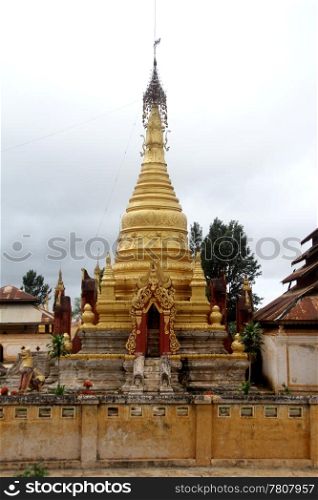 Golden stupas in monastery, Pindaya, Shan state, Myanmar