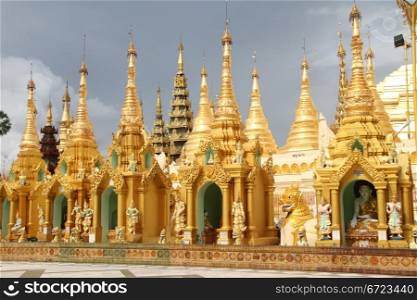 Golden stupas near Shwe Dagon pagoda, Yangon, Myanmar