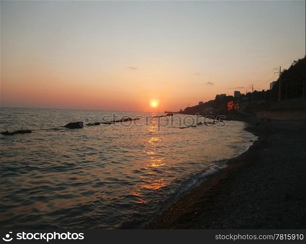 Golden sunset and Black sea. Russia summertime