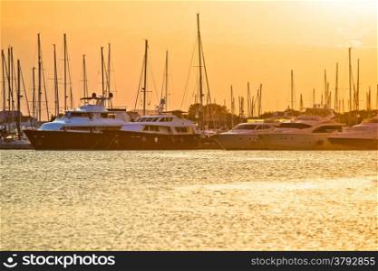 Golden sunset at yacht club, Sukosan, Croatia