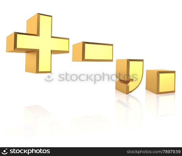 Golden symbols isolated on white background. 3d render