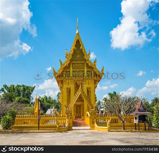 Golden temple in thailand and blue sky background