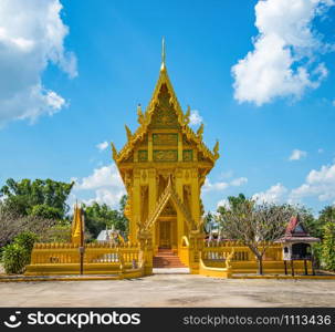 Golden temple in thailand and blue sky background