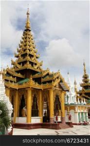 Golden temple near Shwe Dagon paya pagoda in Yangon, Myanmar