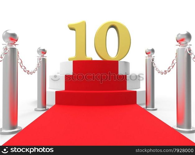 Golden Ten On Red Carpet Showing Film Industry Awards And Prizes
