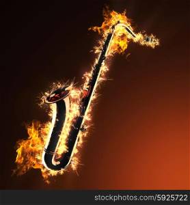 Golden Tenor Saxophone in fire