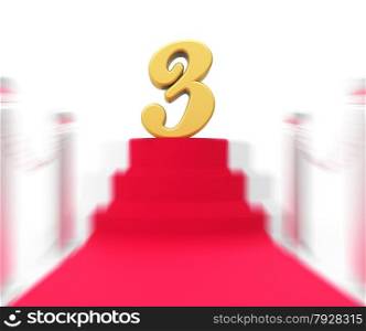 Golden Three On Red Carpet Displaying Shiny Stage Or Anniversary Party