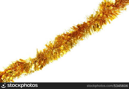 Golden tinsel for Christmas isolated on a white background