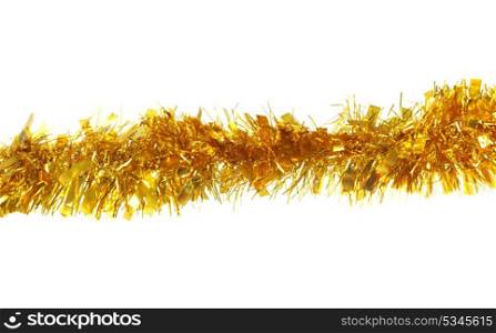 Golden tinsel for Christmas isolated on a white background