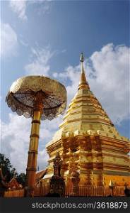 Golden tower of the Suthep Temple in Chiang Mai, Thailand