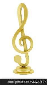 golden treble clef statuette isolated on white background