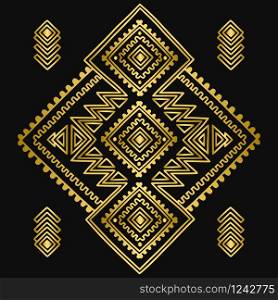 Golden tribal line shapes. Ethnic pattern. Sacred geometry print in african, mexican, american, indian style. Ethnic and tribal motifs can be used for textile, rug, coloring book.