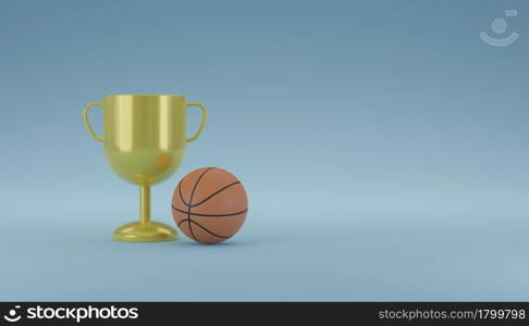 Golden trophy with basketball ball 3D rendering illustration