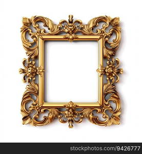 Golden Vintage Frame Isolated on White Background. Generative ai. High quality illustration. Golden Vintage Frame Isolated on White Background. Generative ai